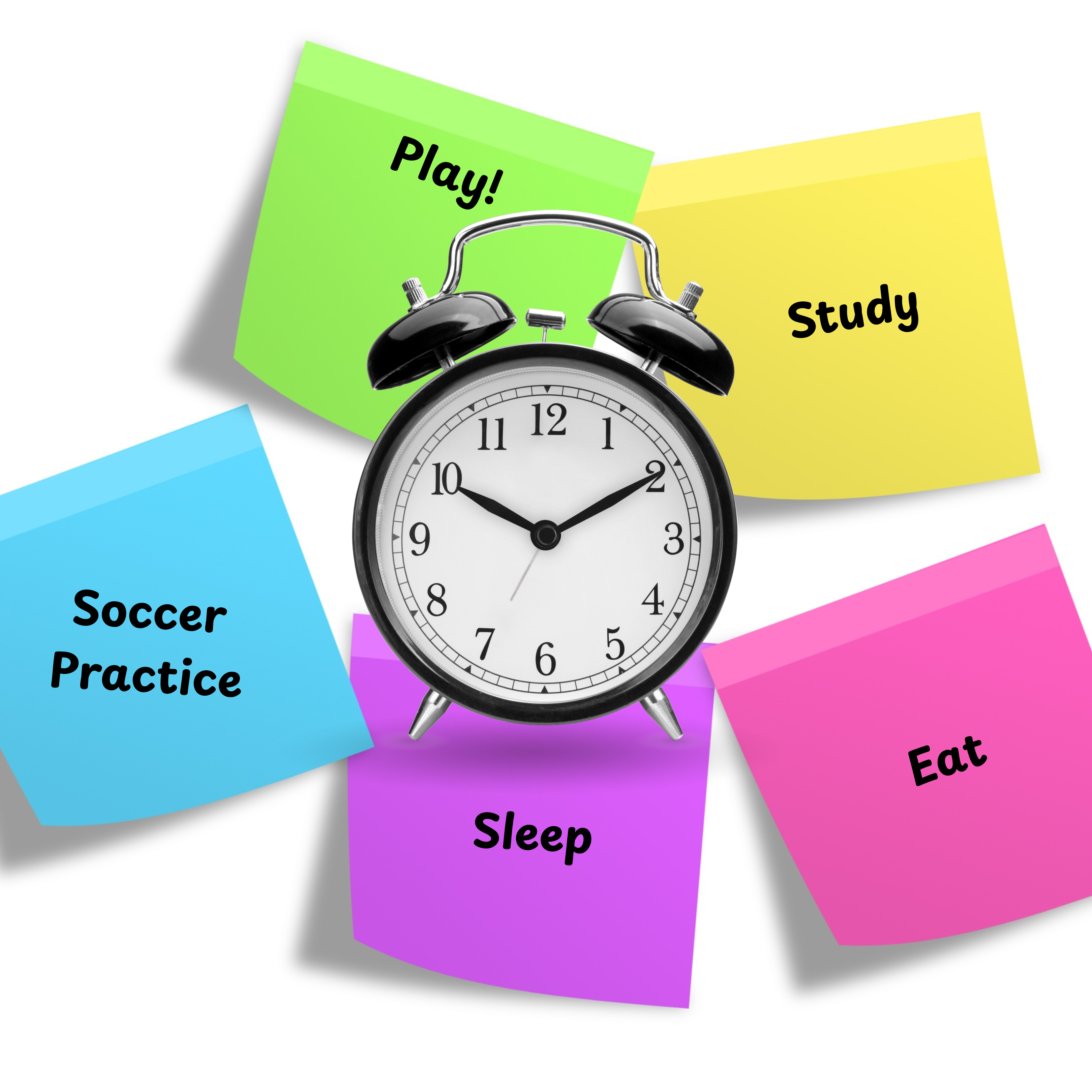 Student-athlete sitting at a desk with books and a planner, balancing schoolwork and sports equipment like a soccer ball and track shoes, symbolizing time management and healthy routines.