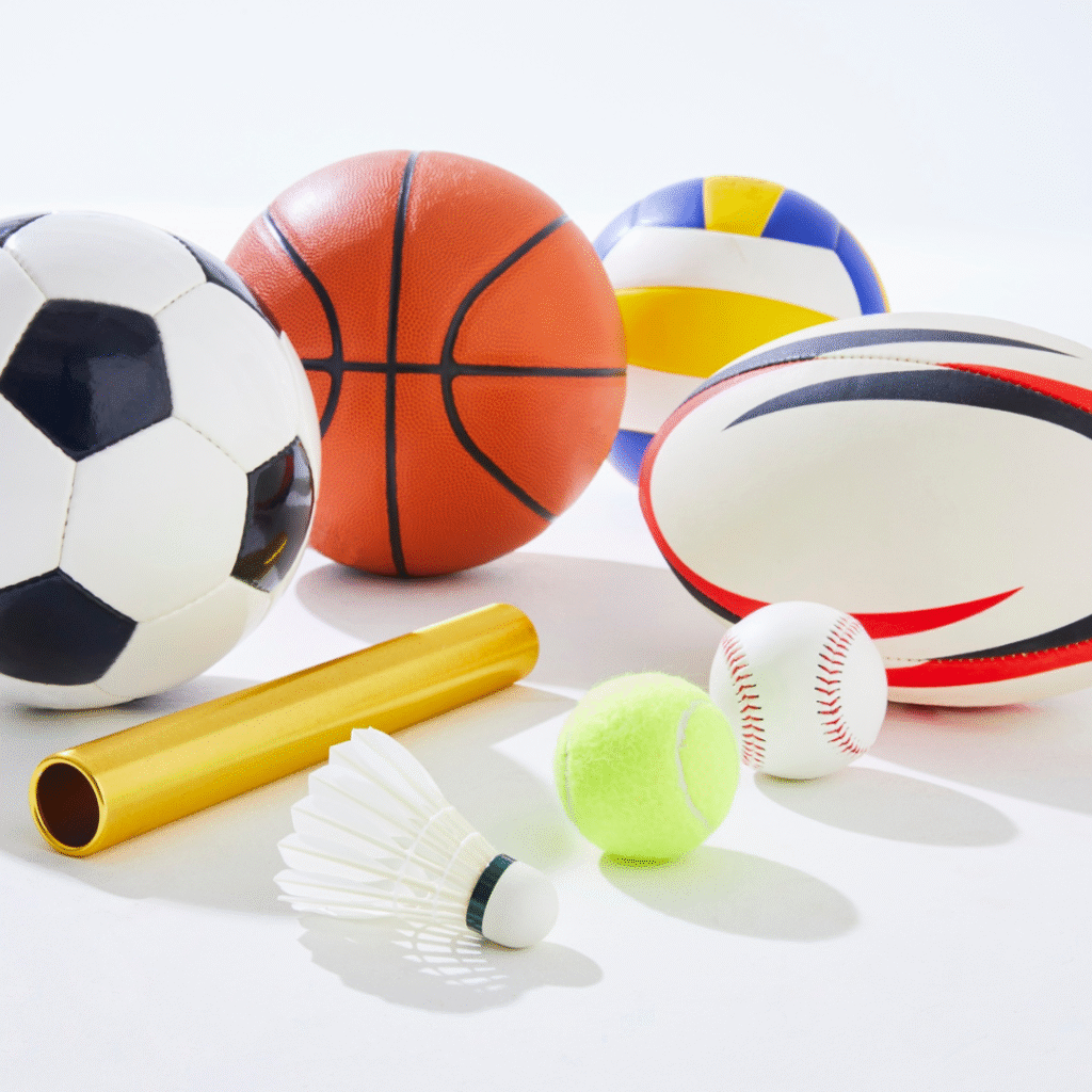 Young athletes at 12th Rock participating in multiple sports including basketball, soccer, and track & field, showcasing teamwork, agility, and skill development.